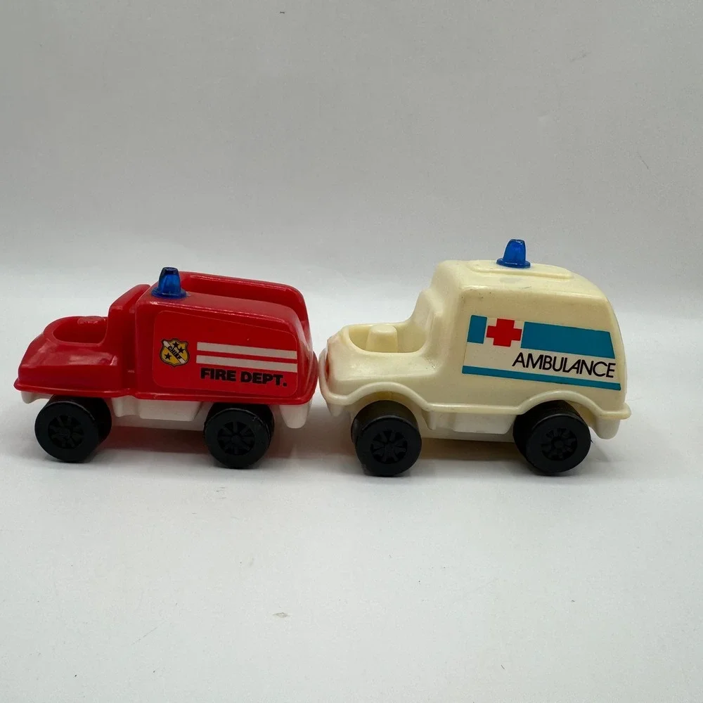 Toy Vehicle Set Toddler Red White Fire Truck Ambulance Hong Kong Vintage